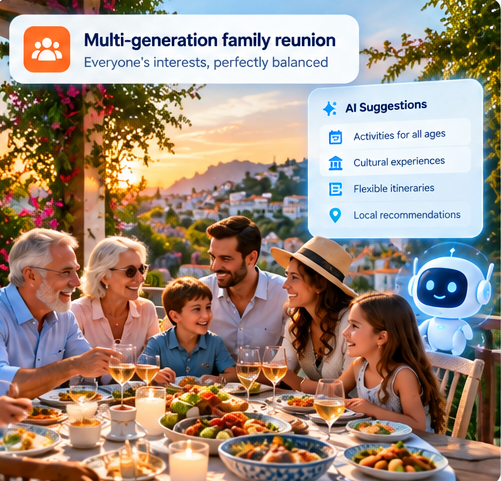 Multi-generation family reunion itinerary scene