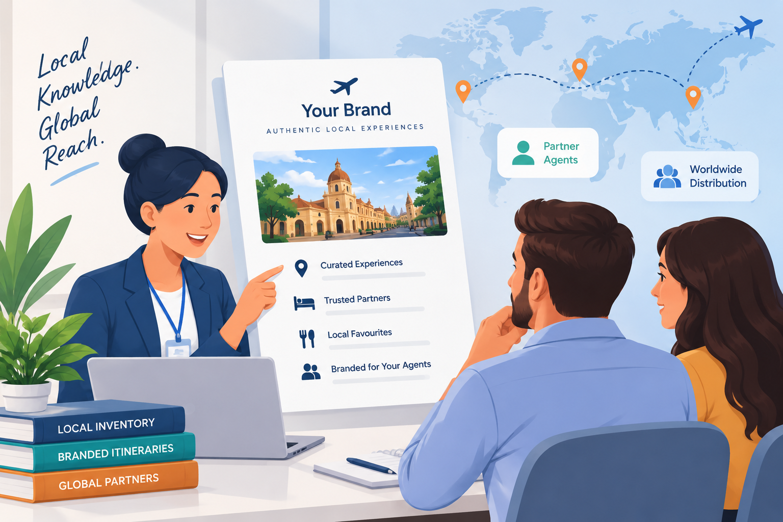 DMC presenting a branded local itinerary to partner agents