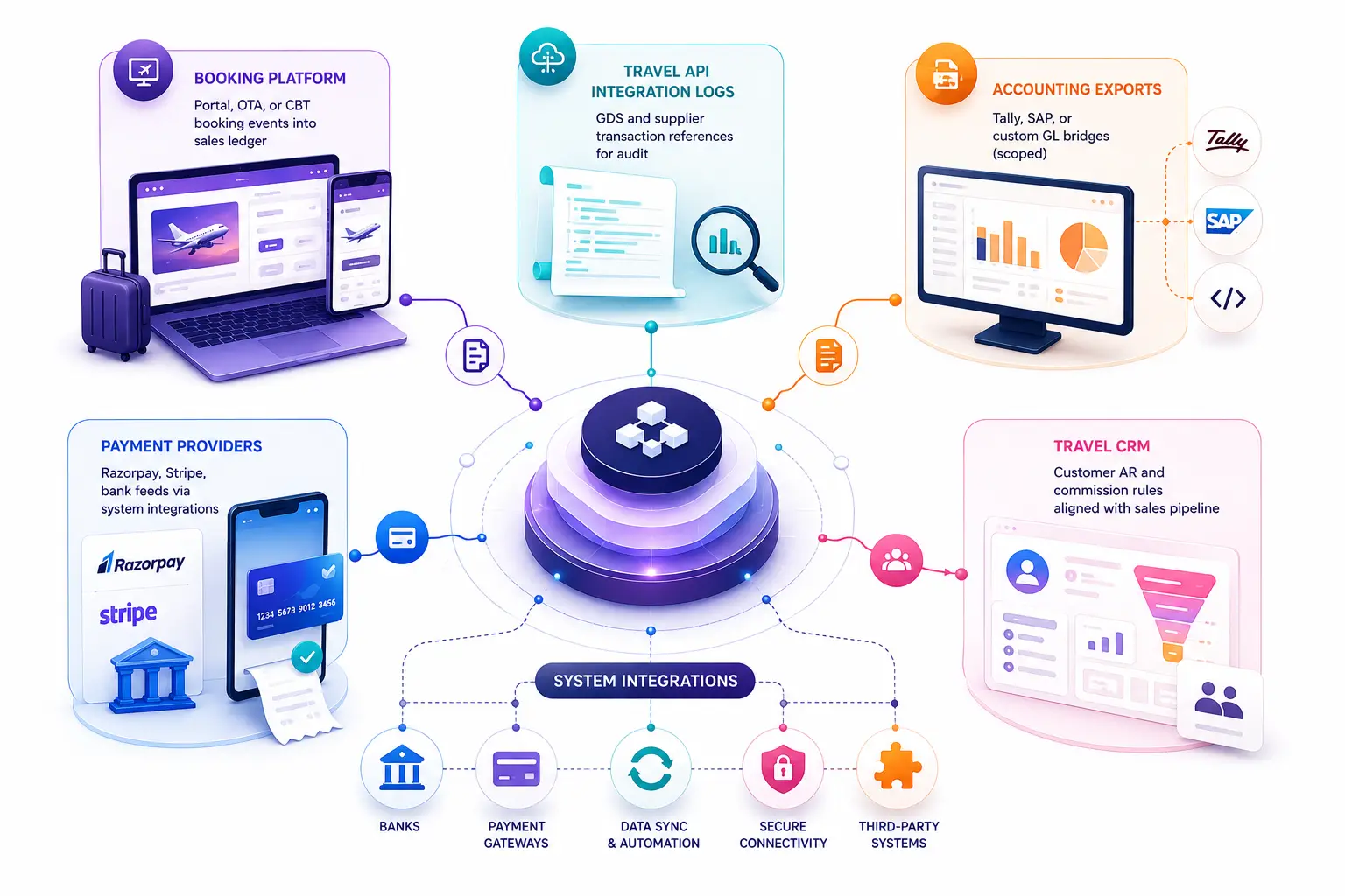Travel ERP data flow from bookings to accounting