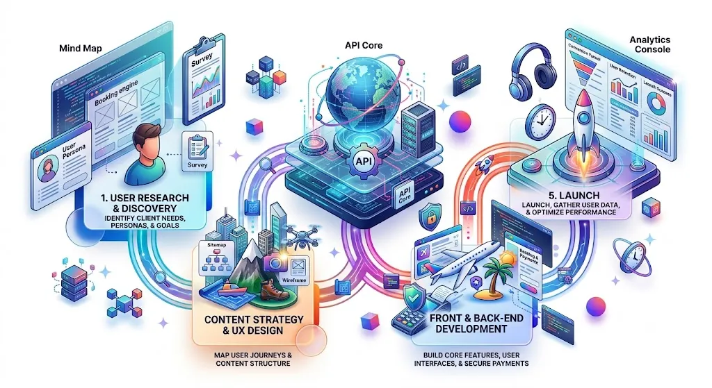 Travel portal development lifecycle infographic